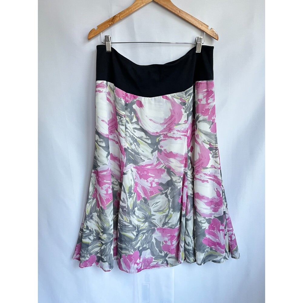 Jones Wear Floral Midi Skirt Size XL Barbiecore Abstract Pink Pull On Chiffon